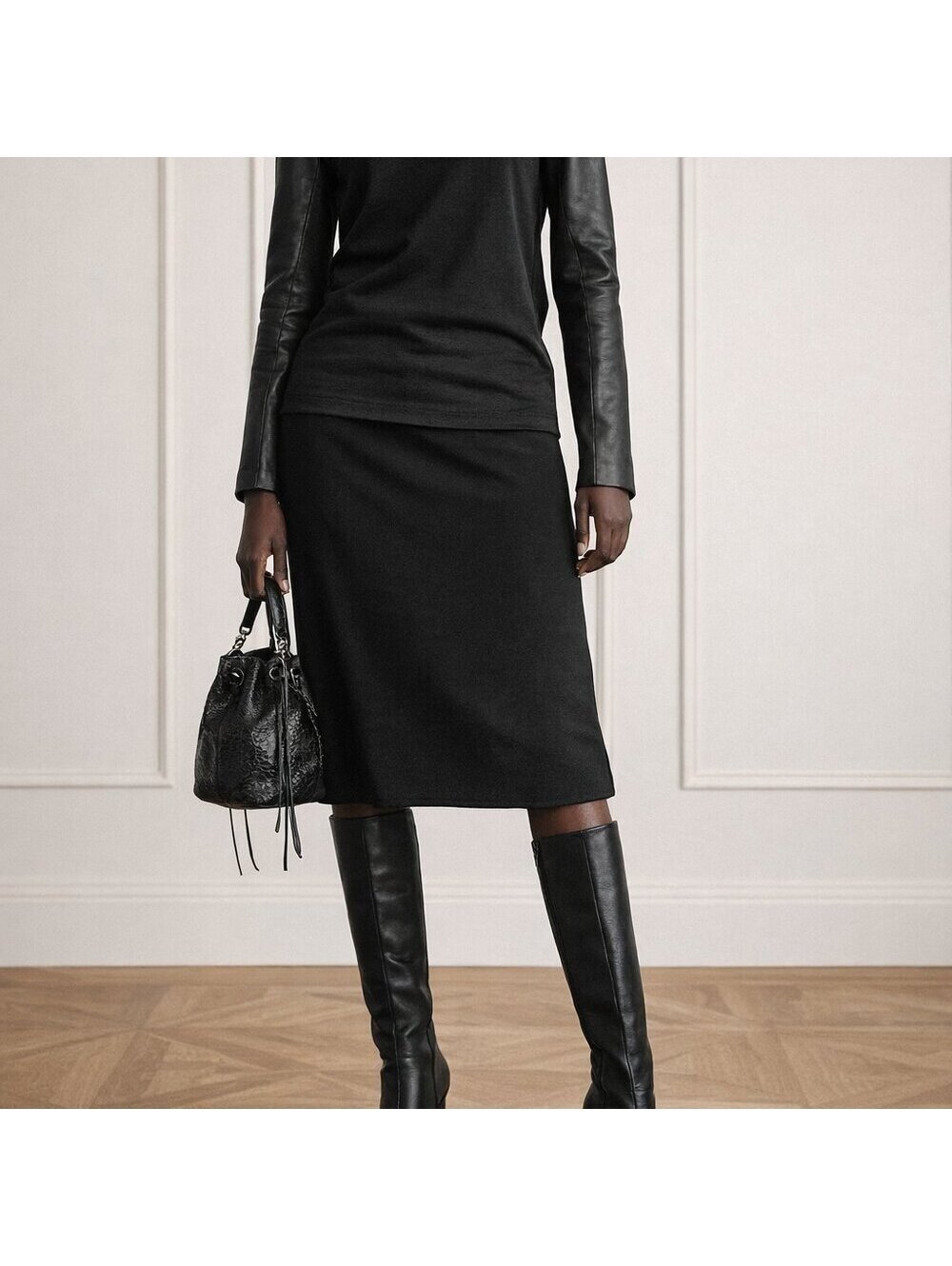 Balenciaga Leather Long Sleeve & Wool top Round Neck Sz 42/Sz Small